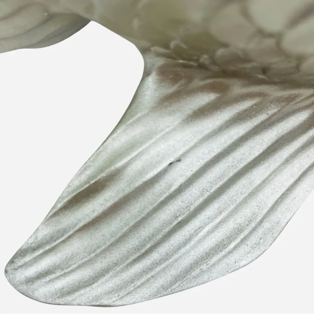 Large Silver Fantail Fish Resin Statue Jewel Rhinestone Eyes Sculpture Decor Art